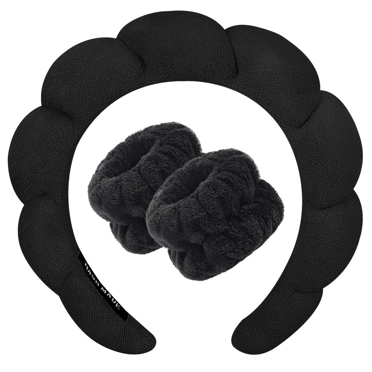 Zkptops front view of headband and wristband set showing sleek black design and convenience