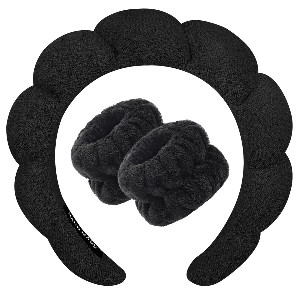 Zkptops front view of headband and wristband set showing sleek black design and convenience