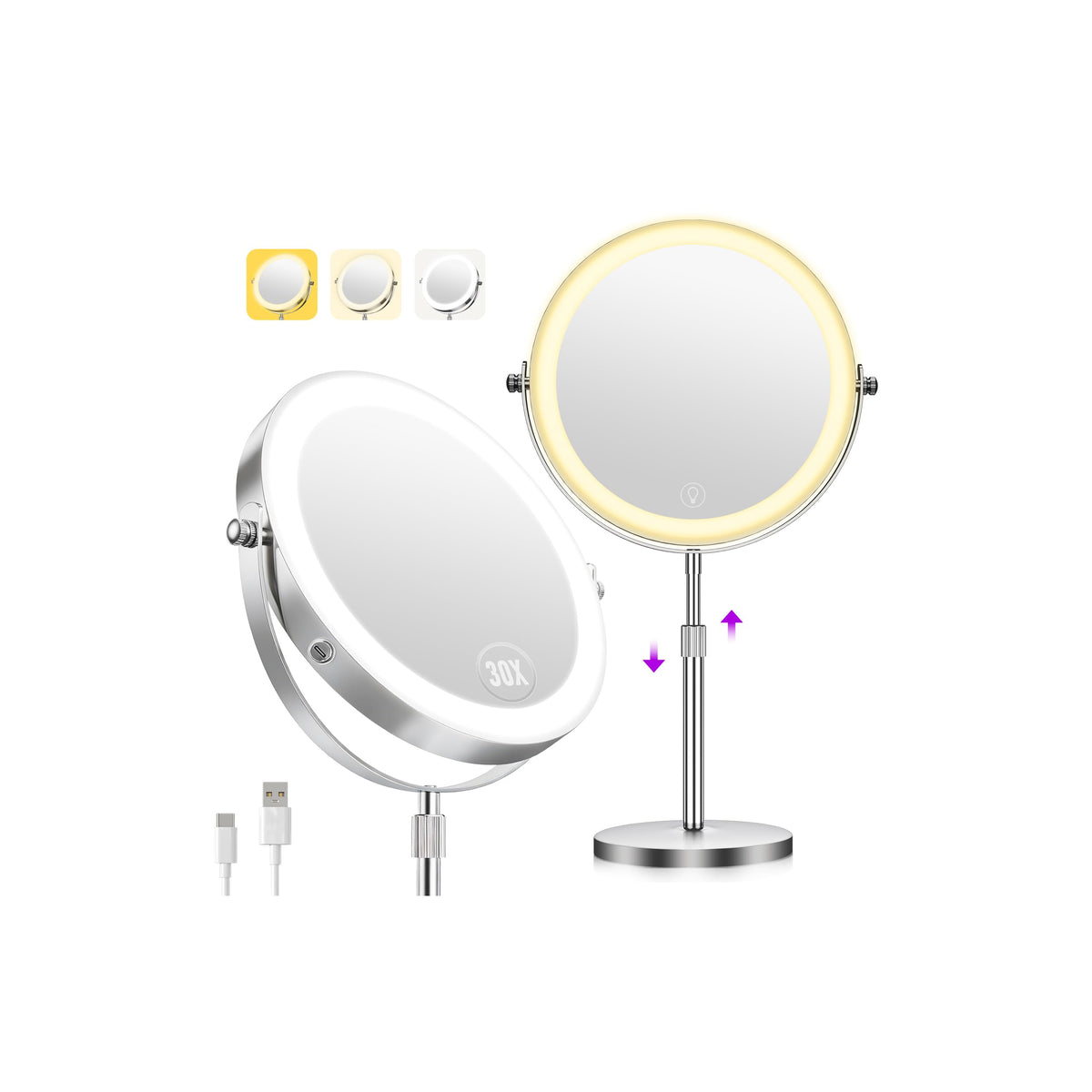 Zlroluyn front view mirror showing LED ring and stable base for clear lighting