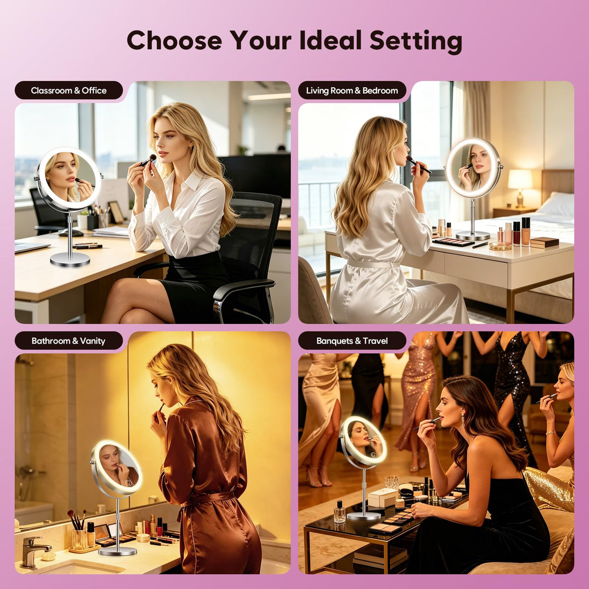 Zlroluyn mirror on bathroom vanity in lifestyle setting creating reliable makeup lighting