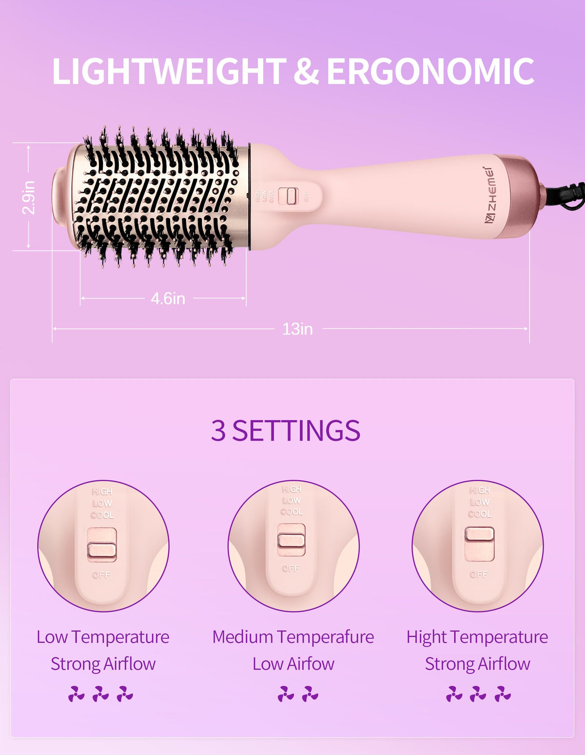 ZM ZHEMEI nylon pin and tufted bristles detail reducing tangles and damage