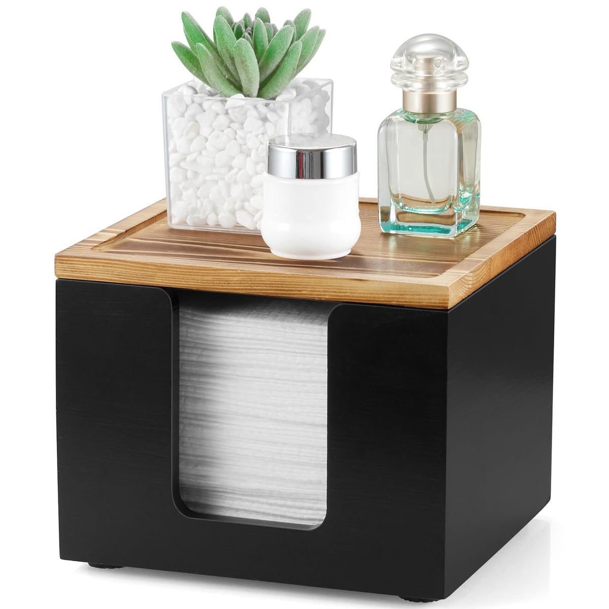 ZMZKKLL front view wooden lid holder shows tidy towel storage benefit