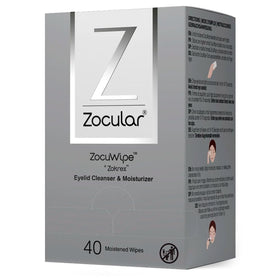 Zocular front packaging showing Zocuwipe 40-count for easy identification and quick use