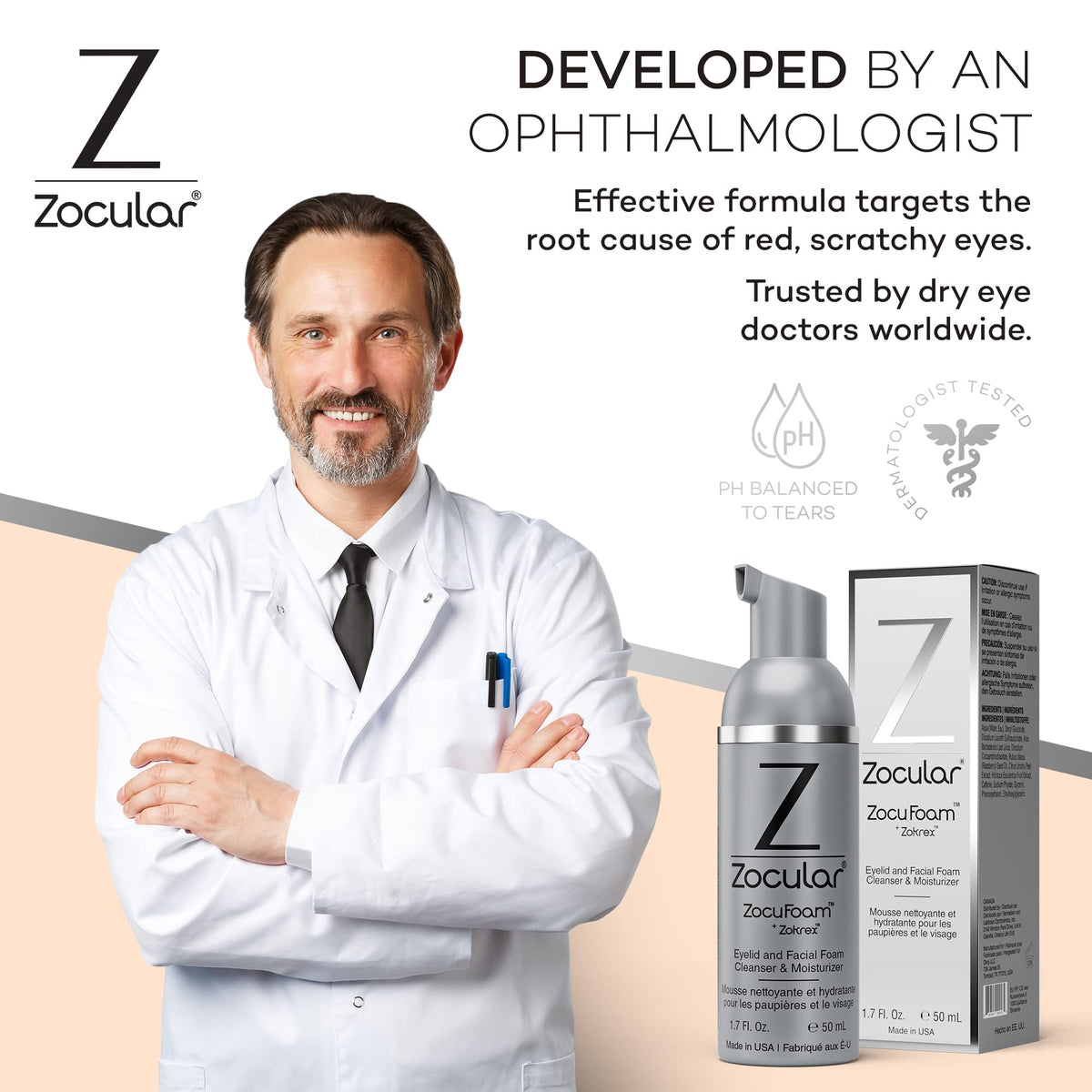 Zocular ZocuFoam on bathroom vanity with towel, clean-routine convenience benefit