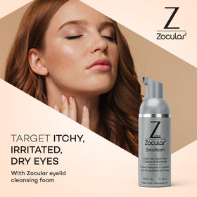 Zocular dispensing a soft white foam demonstrating easy pump application and hygienic use