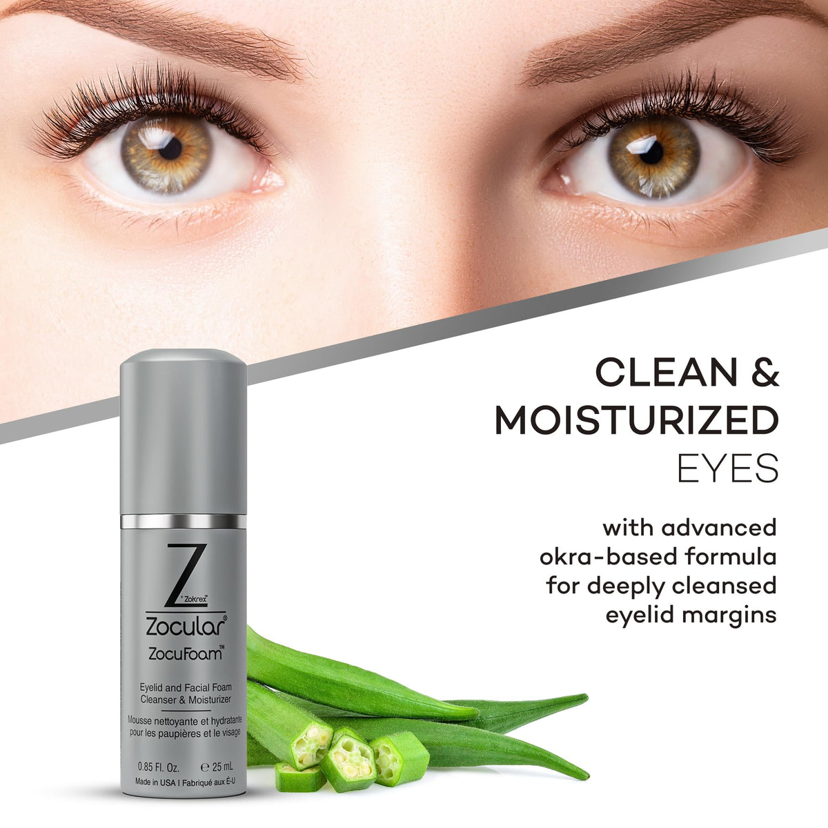 Zocular close-up of foamy texture highlighting gentle formulation that cleans without irritation