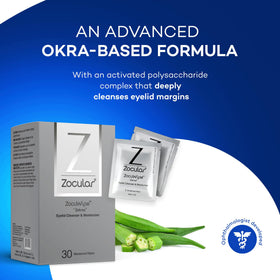 Zocular wipe texture with moisture drop illustrating hydrating Zokrex benefit