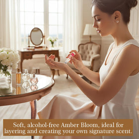 Zoha Amber Bloom lifestyle on desk near notebook showing daily use and discreet refresh benefit