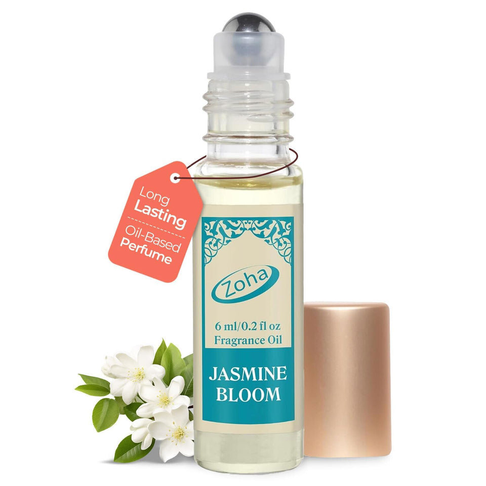 Zoha front packaging showing jasmine bloom roll-on and travel convenience