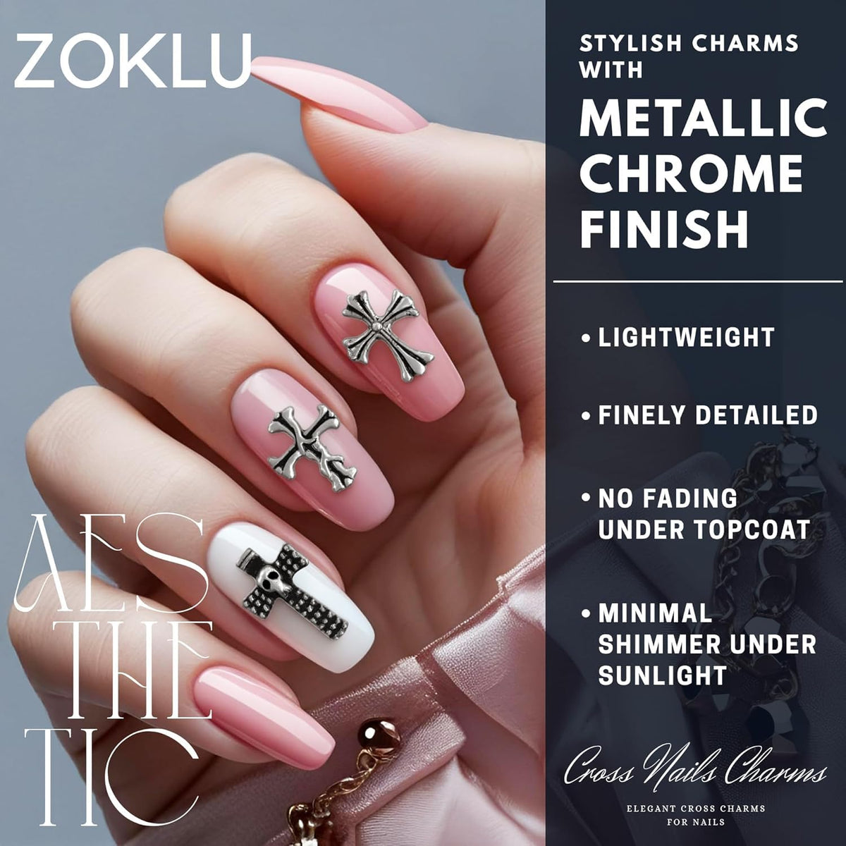 ZOKLU 3D acrylic texture close-up highlighting fine sculpted cross detail