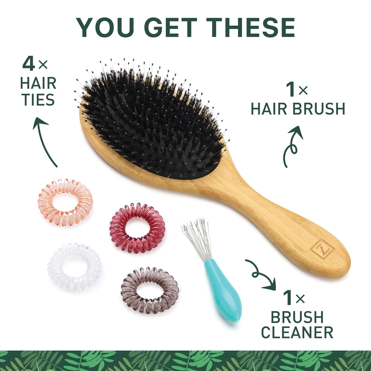 Zollo included mini-rake and four spiral ties for easy cleaning and low-damage ponytails