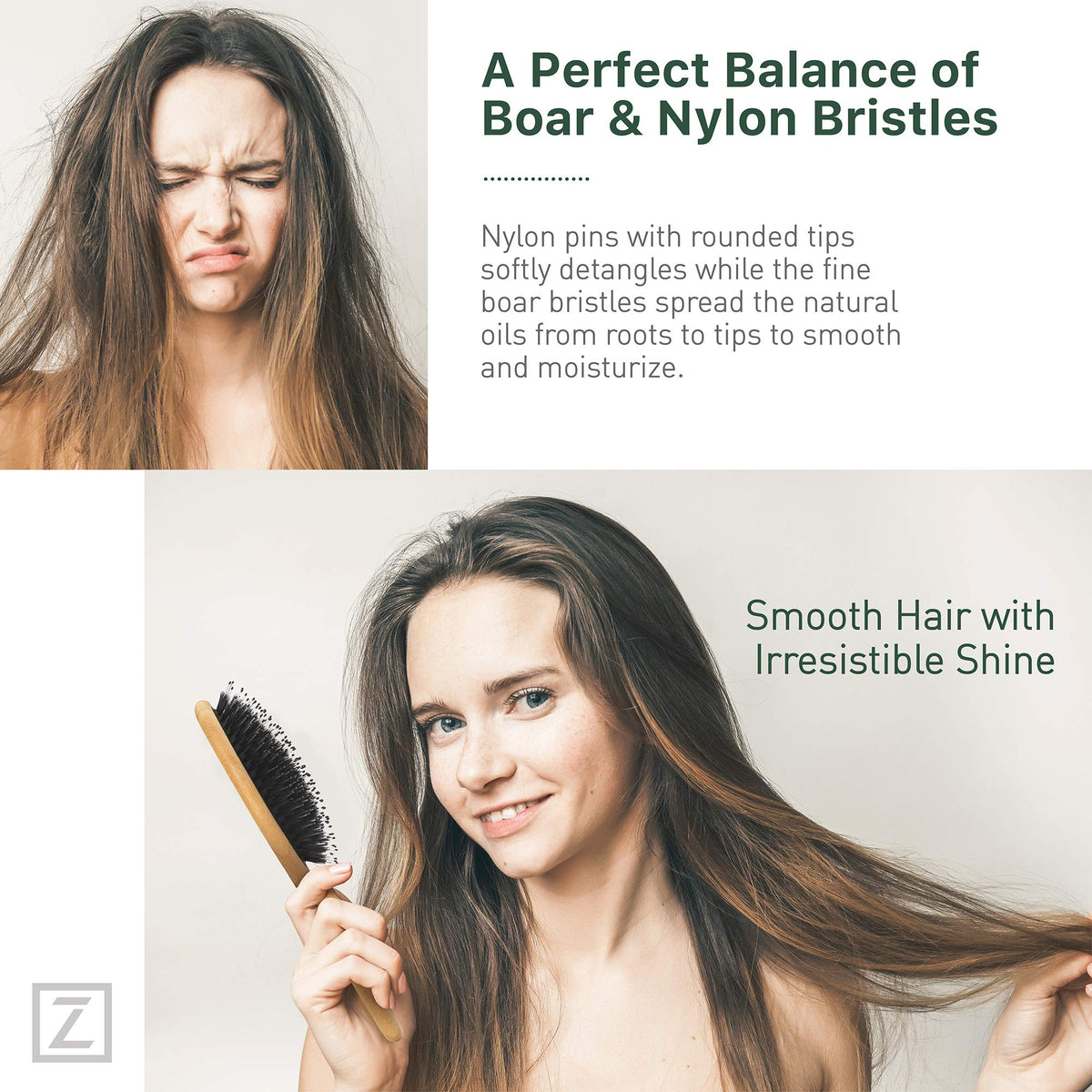 Zollo detail of rounded nylon pins detangling knots gently with less breakage
