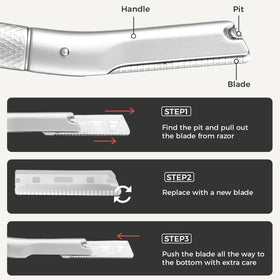 ZOMCHI blade installed in eyebrow razor demonstrating easy replacement and clean strokes