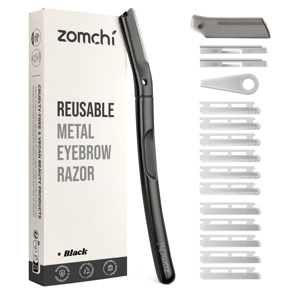 ZOMCHI dermaplaning tool front view showing ergonomic handle and blade for precise control