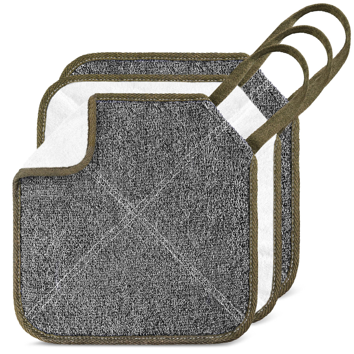 ZOMCHI front view of three-pack washcloths showing smoke color and packaging benefit