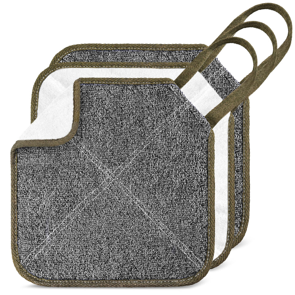 ZOMCHI front view of three-pack washcloths showing smoke color and packaging benefit