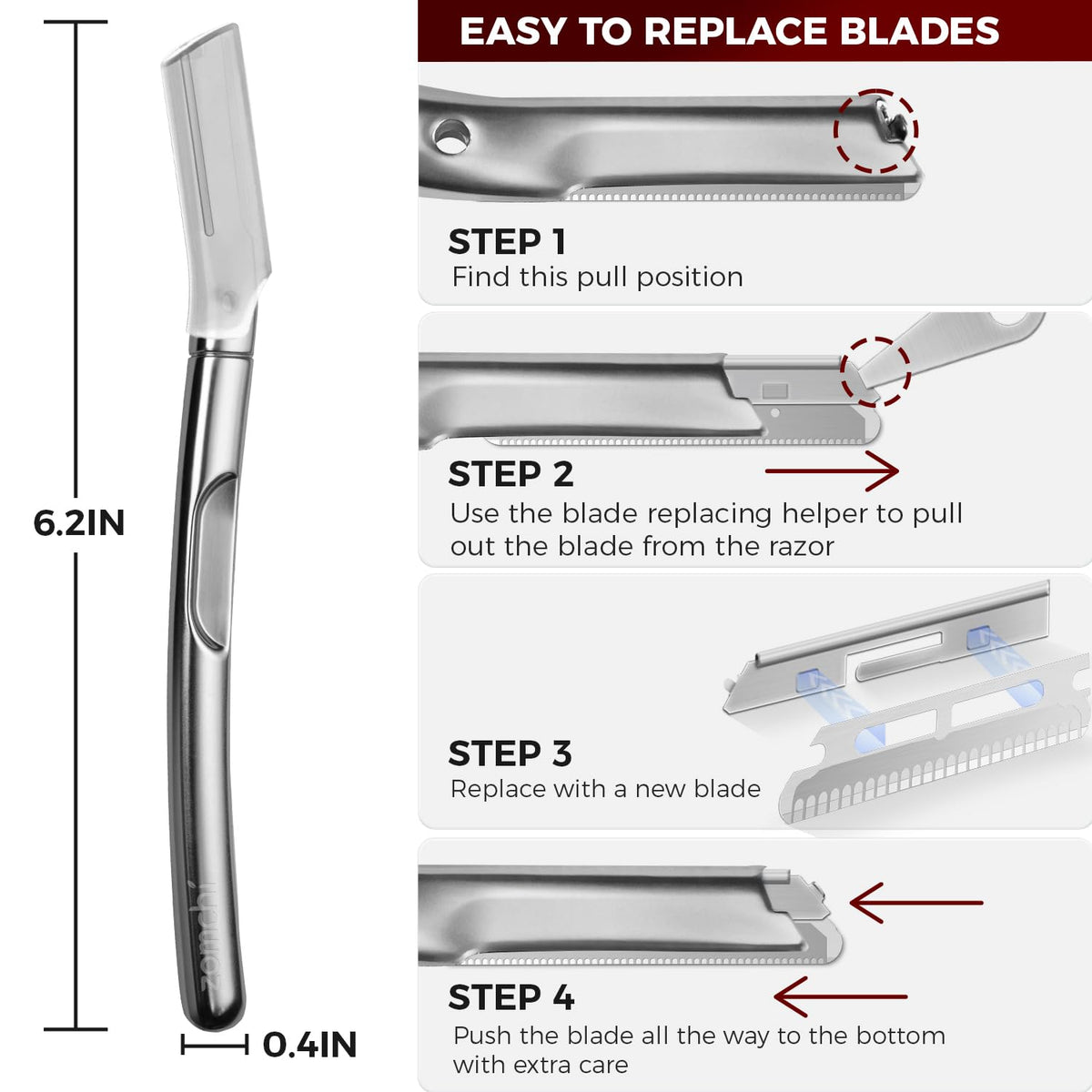 ZOMCHI razor held in hand to show compact size and travel convenience