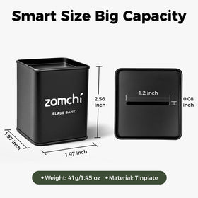 ZOMCHI on bathroom counter in use for tidy, safe blade collection