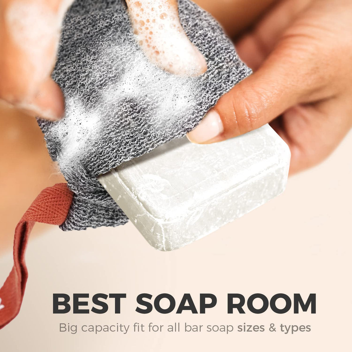 ZOMCHI lathering in hand producing rich foam to show efficient soap use and cleansing benefit