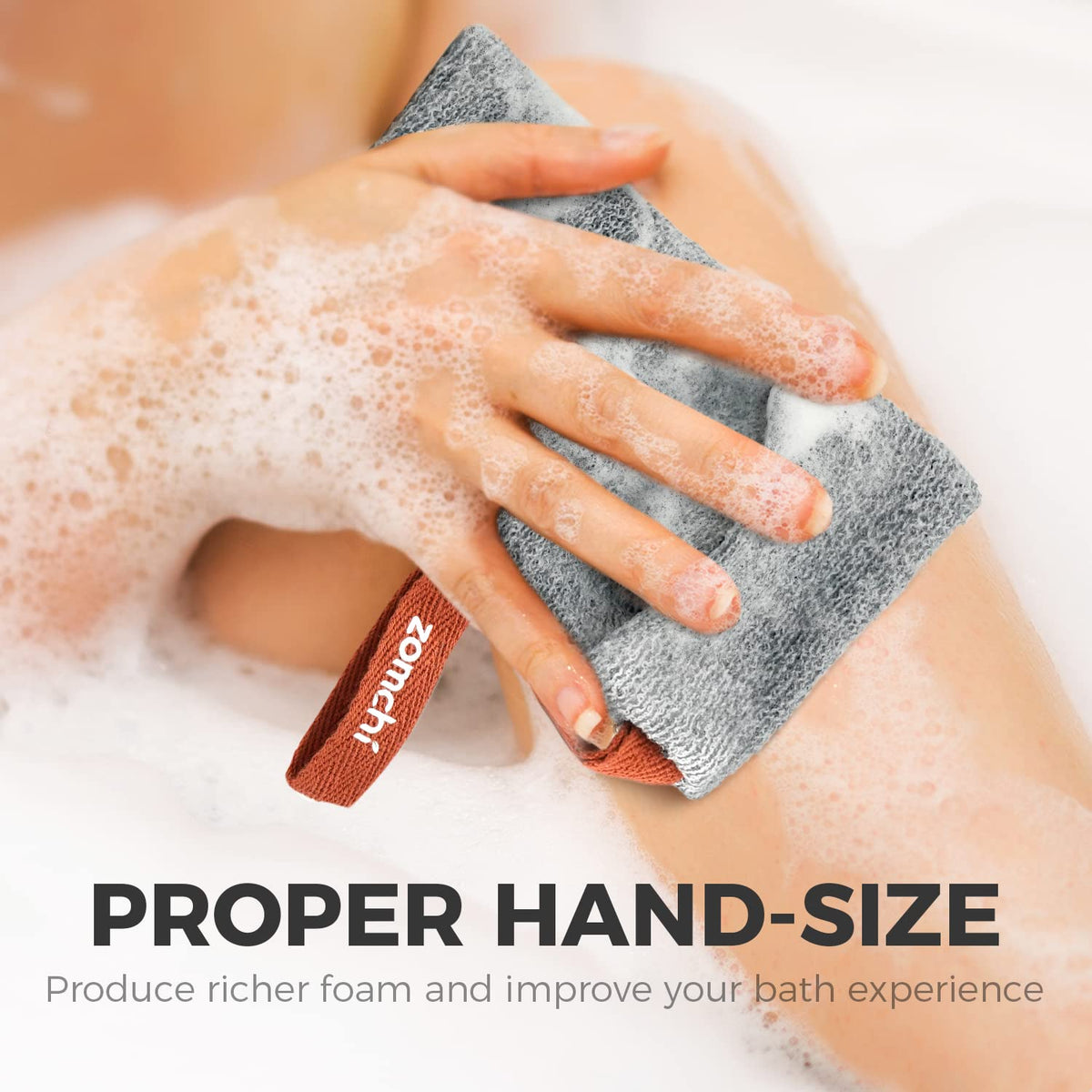 ZOMCHI soap saver pocket containing leftover soap pieces to prevent waste