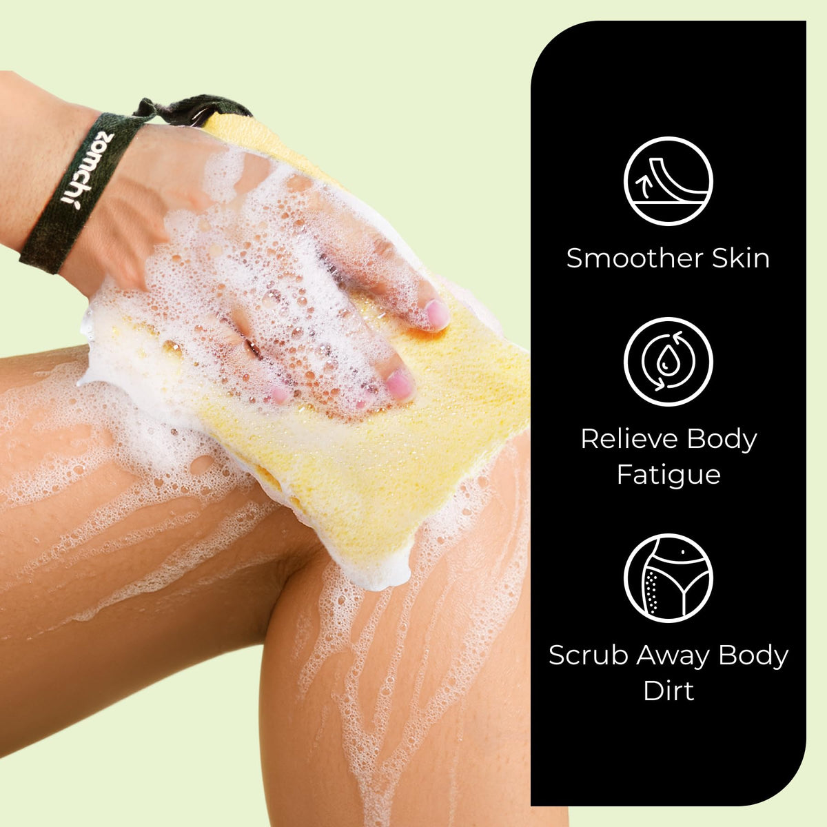 ZOMCHI soap pouch in use in shower creating rich foam and preventing bar from slipping