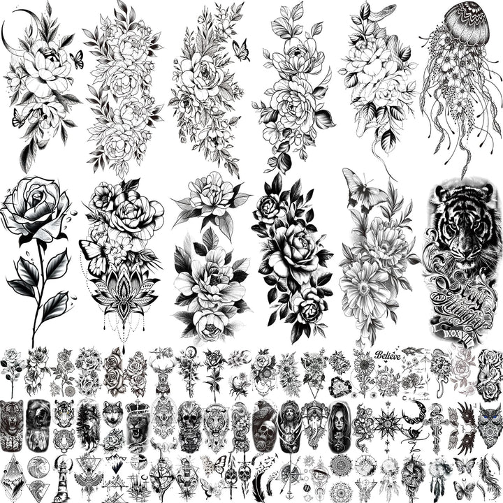 Zomme front packaging showing 82-sheet tattoo set, clear organization and variety