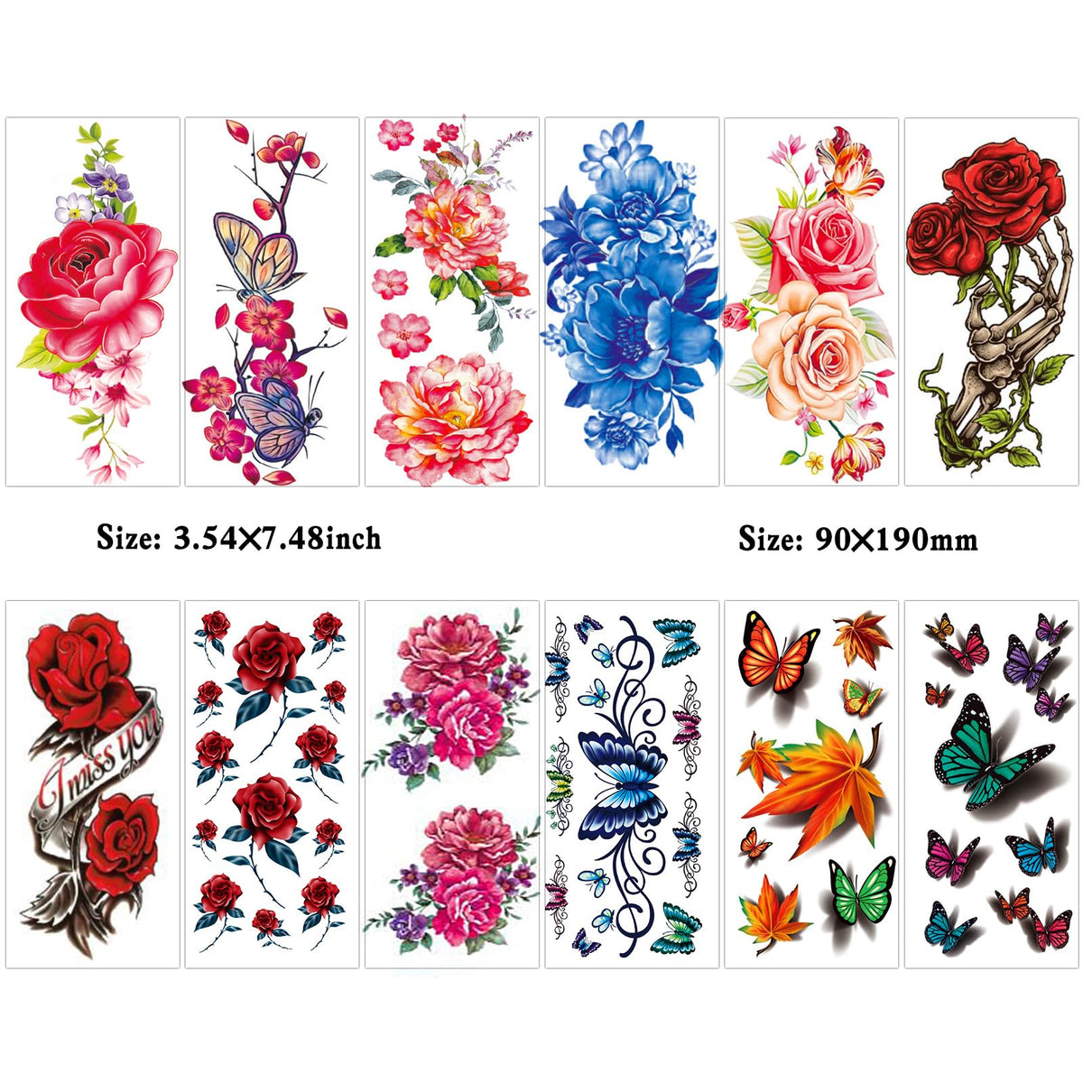 Zomme display of many smaller 4.1x2.4 inch sheets illustrating varied butterfly and text designs