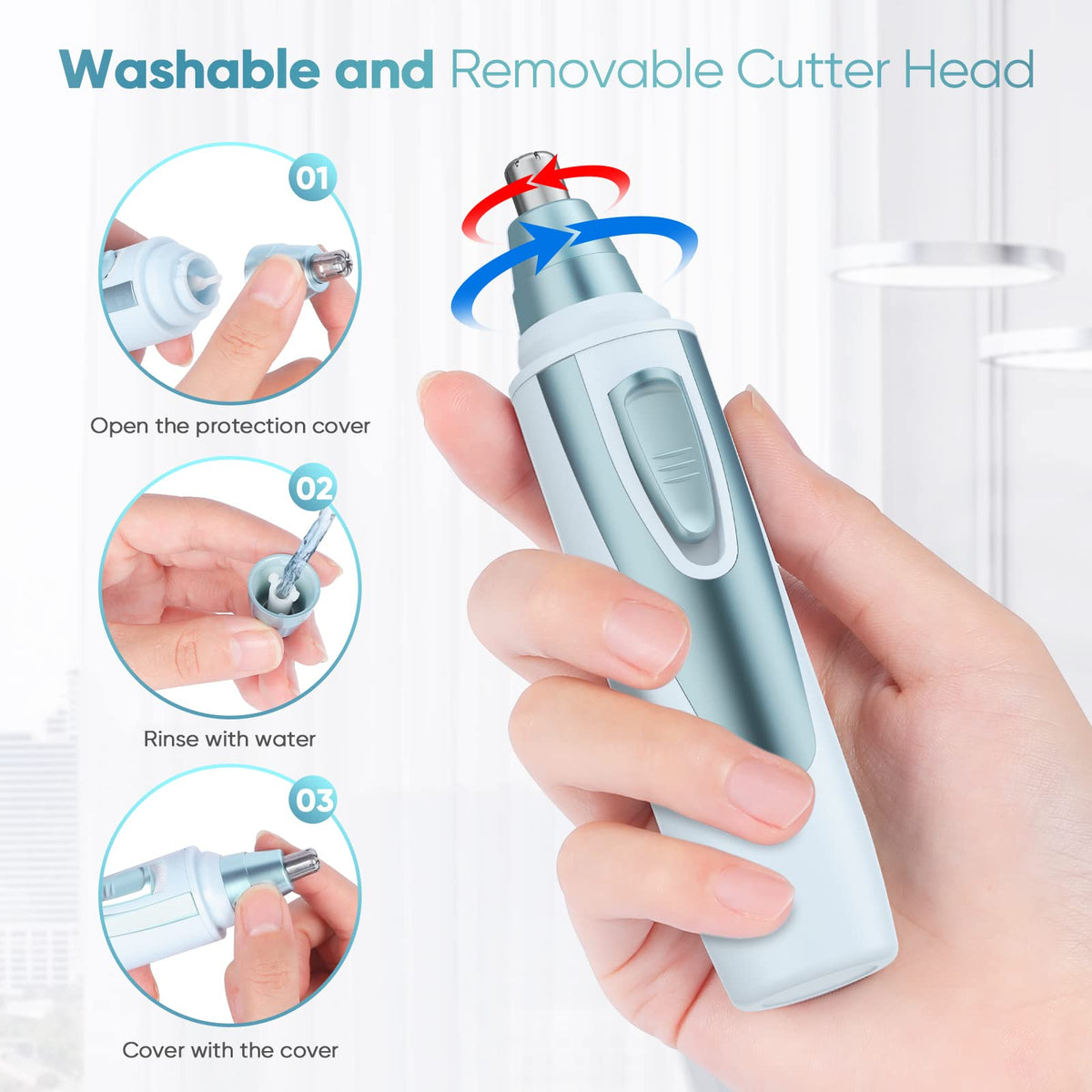 ZORAMI removable trimmer head being cleaned for hygienic maintenance