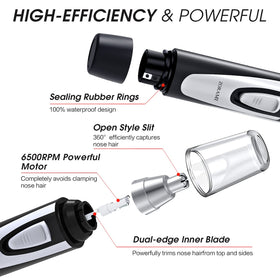ZORAMI trimmer next to an AA battery showing compact size and long battery life