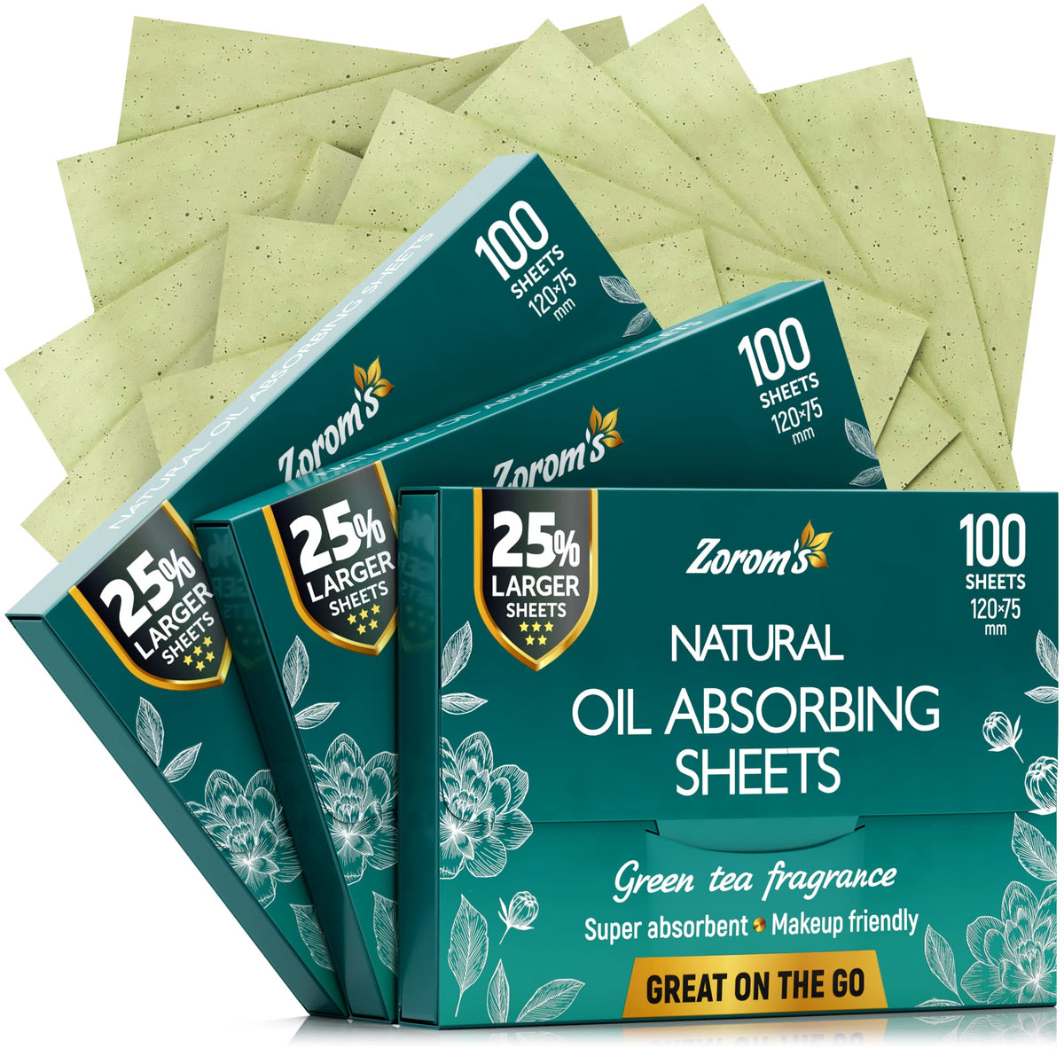 ZOROM'S front packaging showing XL blotting sheets and benefits