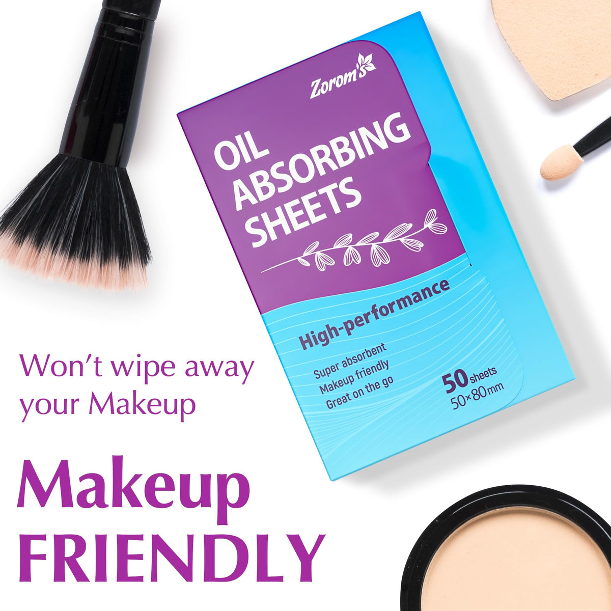 ZOROM'S blotting sheet on forehead removing shine while preserving makeup