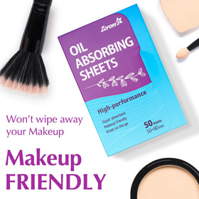 ZOROM'S blotting sheet on forehead removing shine while preserving makeup