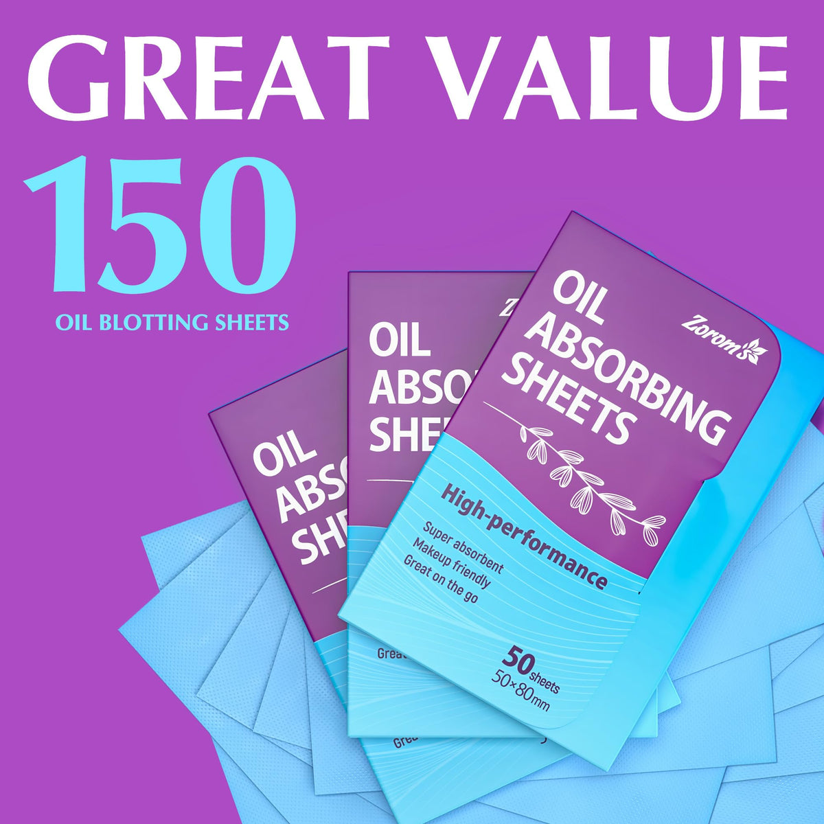 ZOROM'S three-pack arrangement emphasizing total 150 sheets value and convenience