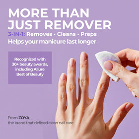 ZOYA Remove Plus removing polish from nail demonstrating fast, even removal