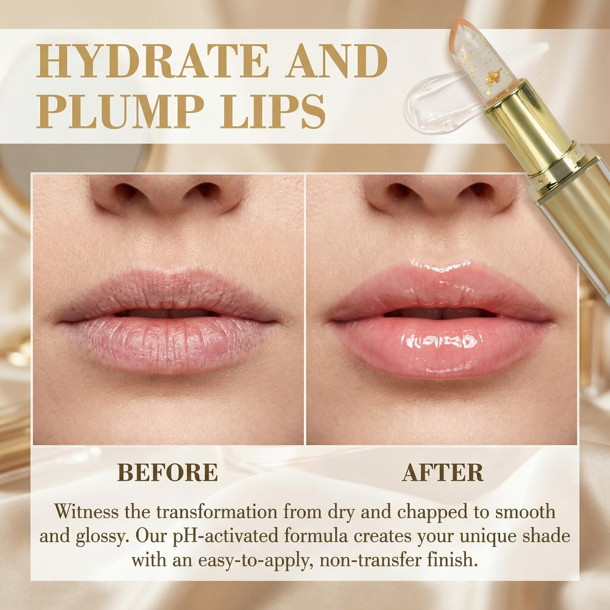ZOYYE applied on mature lips demonstrating natural color change and hydrating effect