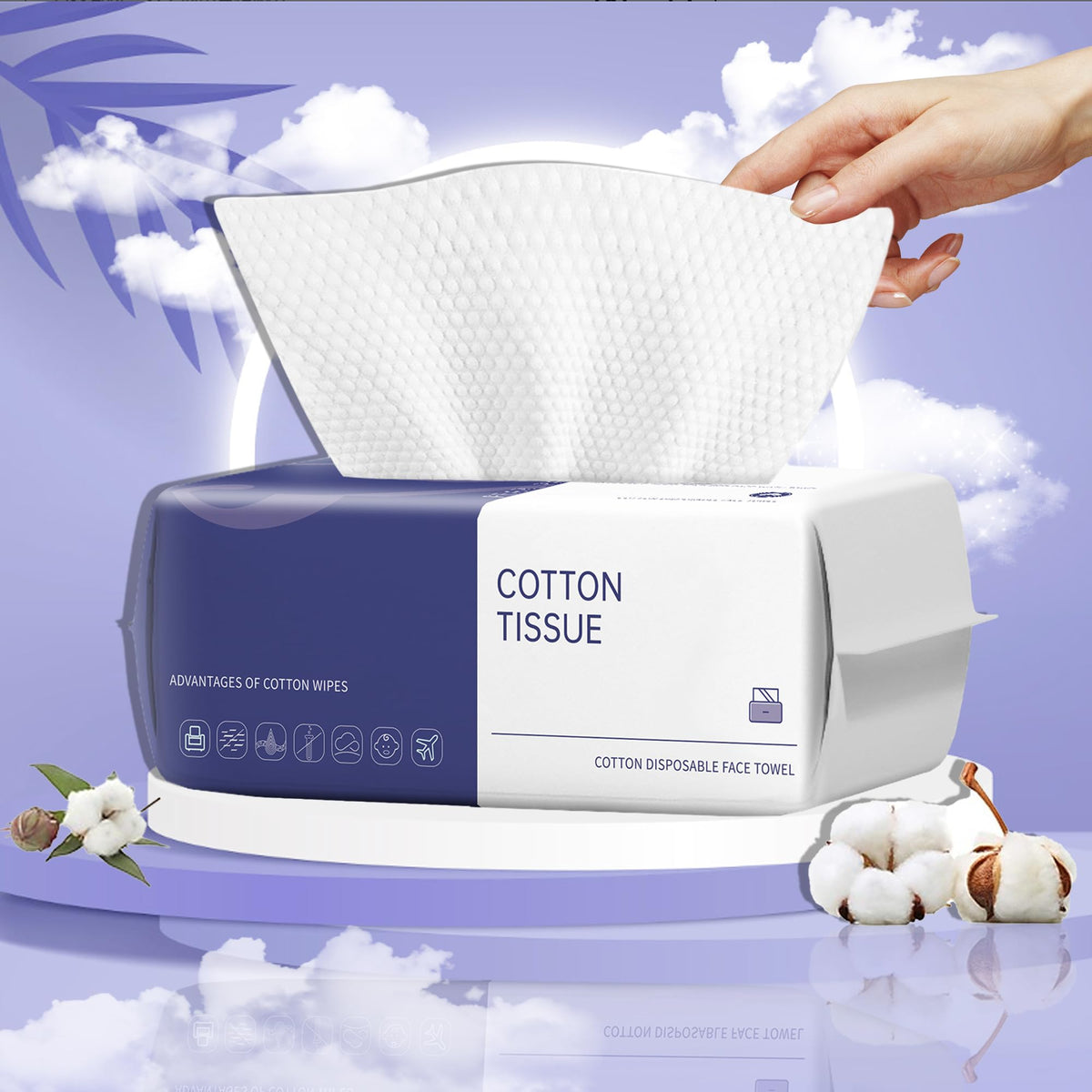 ZPCO front packaging showing 100-count ultra thick facial cloths for easy storage