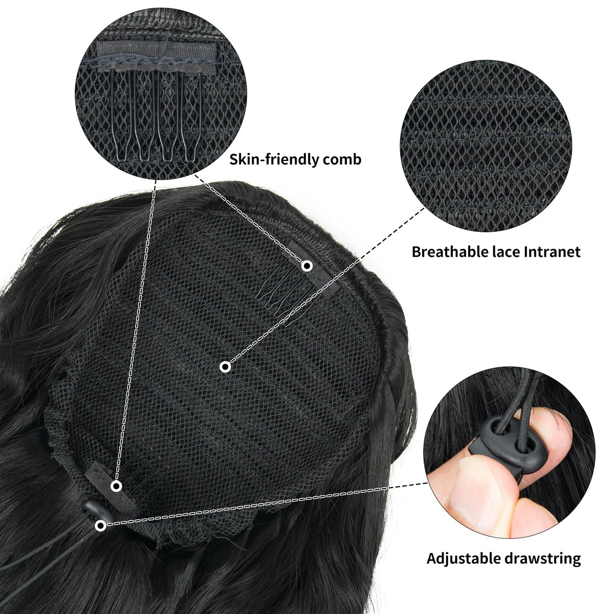 ZQIAN BEAUTY close-up of inner breathable mesh and dual clips for secure attachment