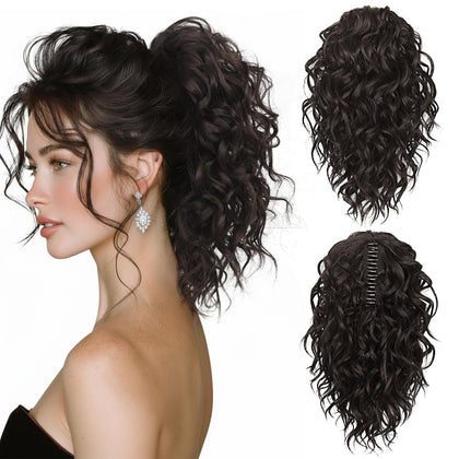 ZQIAN BEAUTY front packaging showing dark brown ponytail extension and benefits