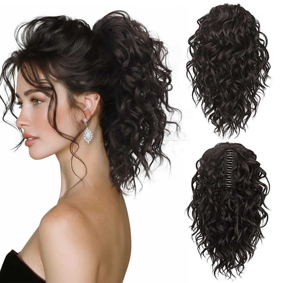 ZQIAN BEAUTY front packaging showing dark brown ponytail extension and benefits
