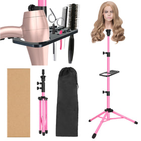 ZQIAN BEAUTY front view of pink metal wig stand shows stable support