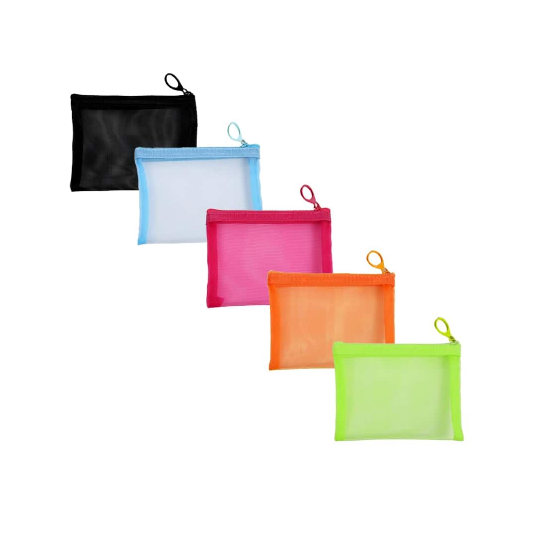 ZSlactp front view showing five mesh zipper pouches and clear visibility benefit