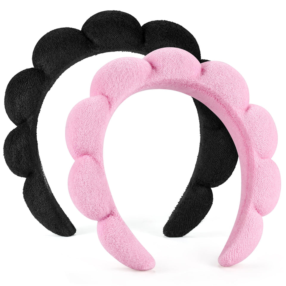 Ztomine front view of black and pink headbands showing shape and colors — keeps hair dry