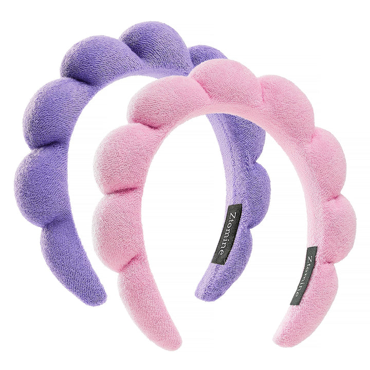 Ztomine front view of pink and purple headbands showing color and shape for convenience