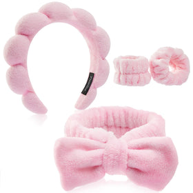 Ztomine front packaging showing full four-piece spa headband and wristband set benefit