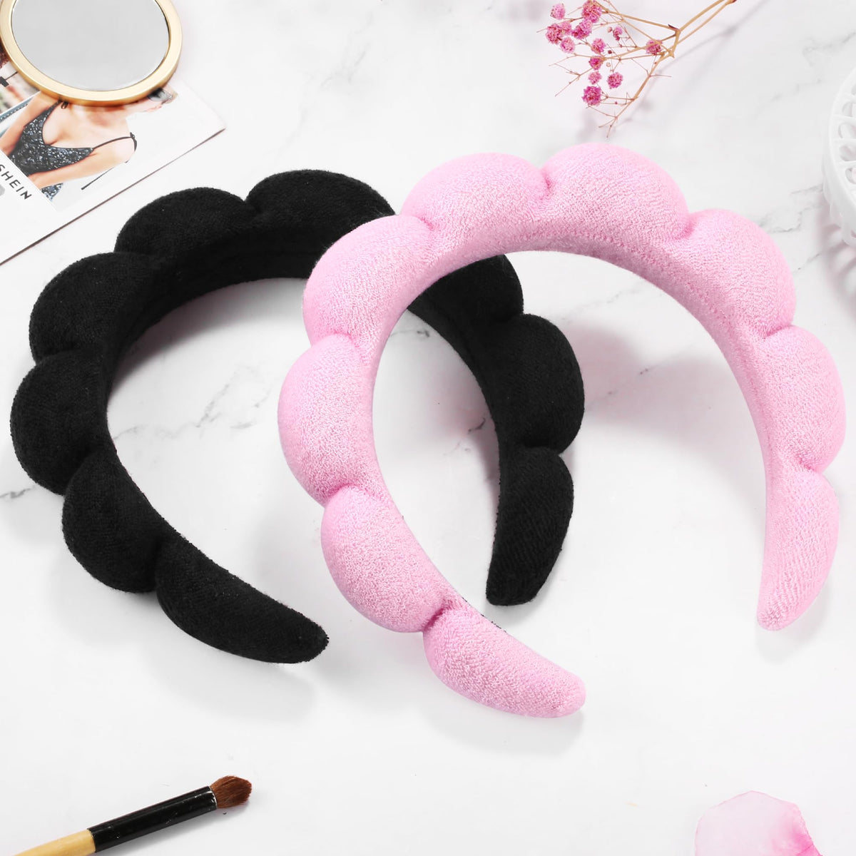 Ztomine headband shown on model for scale to demonstrate comfortable adult fit
