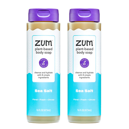 Zum sea salt front packaging showing two 16 fl oz bottles and fresh scent benefit