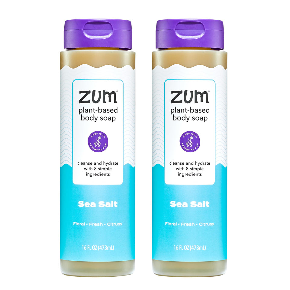 Zum sea salt front packaging showing two 16 fl oz bottles and fresh scent benefit