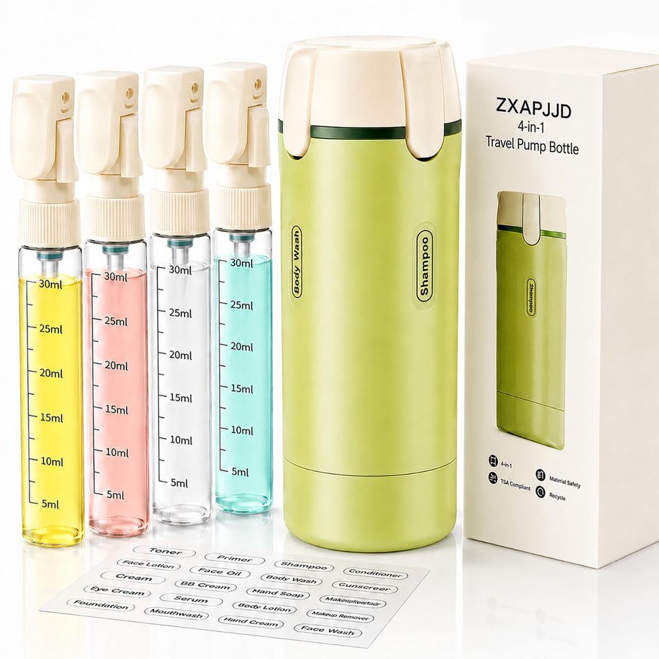 ZXAPJJD front view of green 4-in-1 dispenser showing compact design and benefit organization