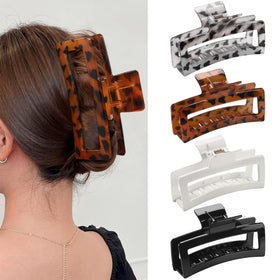 ZYTJ front view of 4-pack claw clips showing leopard and glossy finishes for versatile styling