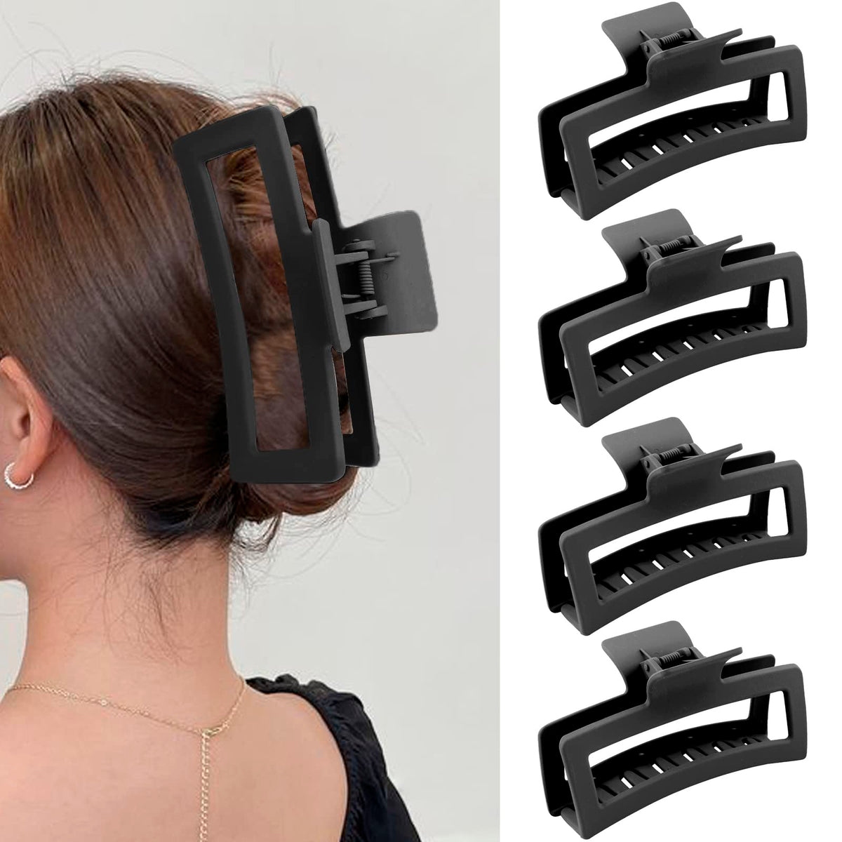 ZYTJ front packaging showing four matte black jumbo claw clips and gift box, durable choice